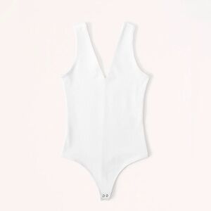 White Seamless Fabric V-Neck Bodysuit
